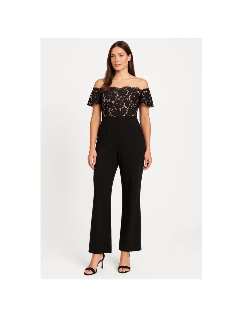 Eliza J Black Off-Shoulder Lace Jumpsuit